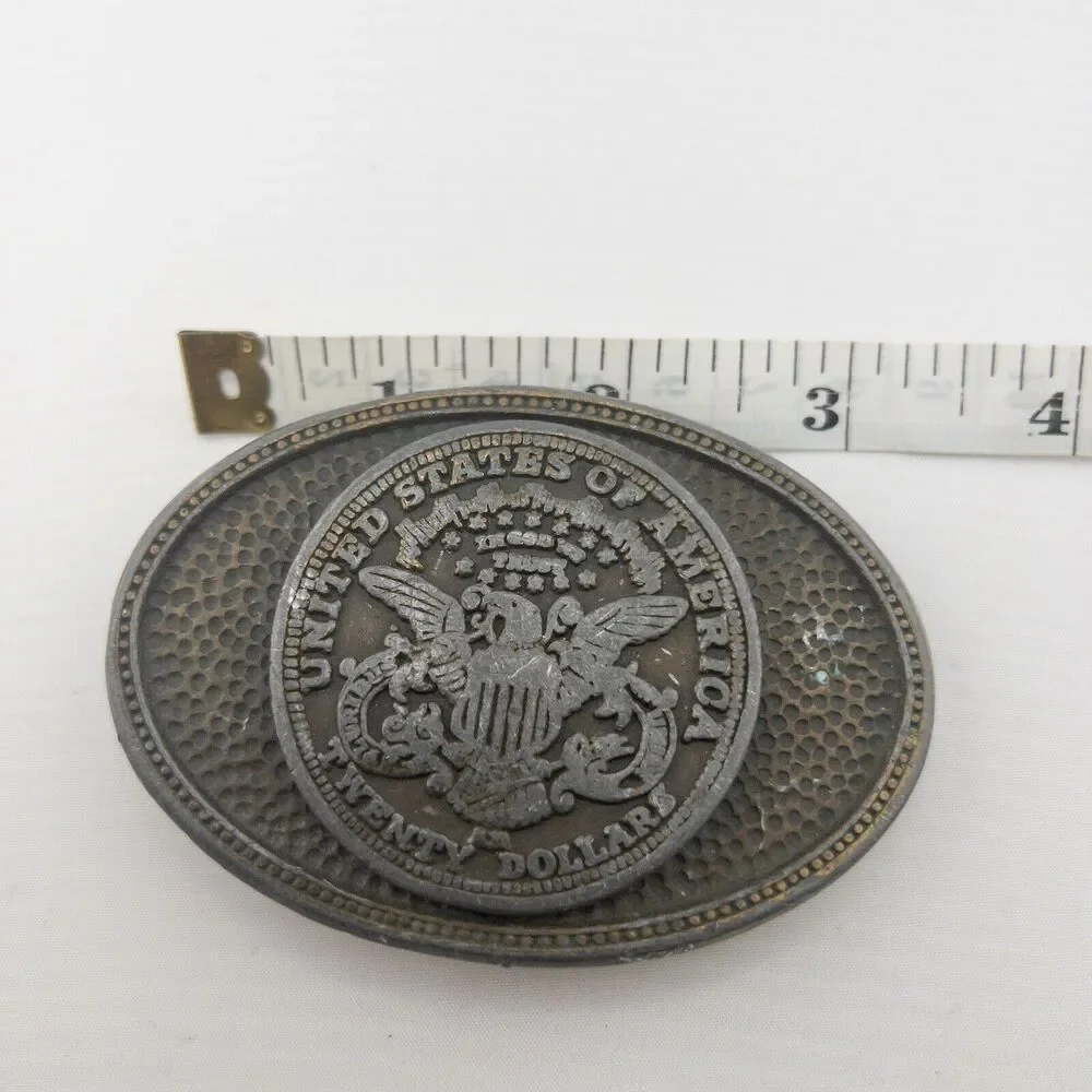 Vintage 1974 Western Belt Buckle $20 Gold Eagle‎